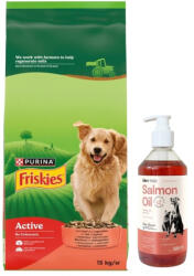 Friskies Friskies Active Food felnőtt kutyáknak marhahússal és zöldségekkel 15 kg + LAB V Lazacolaj kutyáknak és macskáknak 500 ml