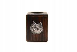  Gyertyatartó, fa/cink ötvözet, ezüstözött, norwich terrier minta, 6, 4x6, 4x8 cm, barna/ezüst (202941096)