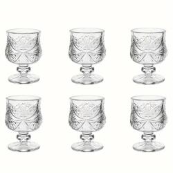 ABYZ Set 6 Pohár Díszes Lábú Üvegből - Elegáns Vintage Modell, 45 ml Kapacitás, Ideális Likőrhöz és Aperitifekhez - ABYZ (A-11786)