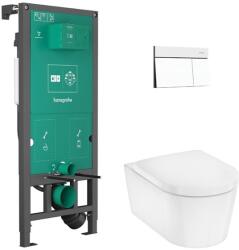Hansgrohe EluPura S Teljes WC-szett falsík al. öblítőrendsz. , iFrame Element E nyomólap, EluPura WC-ülőke, fehér 6030370 (60303700)