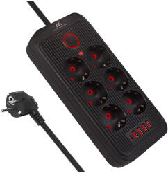 Maclean Prelungitor Maclean power strip, 6 socket extension + 4xUSB, 110-240V AC 50/60Hz, 2.1A max 2500W, 1.5 m, black, MCE389 B (MCE389 B) - pcone