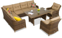 Garden Point Toledo Comida 7 technorattán kültéri bútorok sarokgarnitúrával, barna (GAP120-COM7)