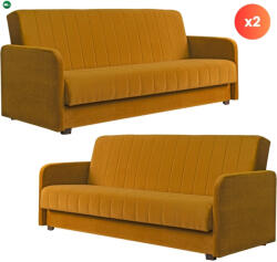 Mebel Elite 2 db-os szett, ágyazható kanapé mustársárga színben, velúr kárpittal PORTO