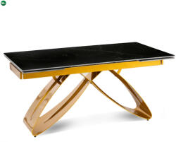 Mebel Elite Kihúzható kerámia étkezőasztal 160-240 cm méretben, fekete márvány/arany színben LUIGI