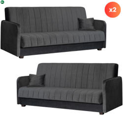 Mebel Elite 2 db-os szett, ágyazható kanapé szürke színben PORTO