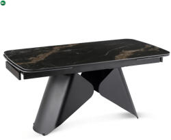 Mebel Elite Kihúzható kerámia étkezőasztal 160-240 cm méretben, fekete márvány/fekete színben VERONA