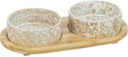 TRIXIE Tál Bambusz Állványon 2 × 0.3 l/o 12 cm/30 × 6 × 15 cm, fehér/light barna - kutyazoo