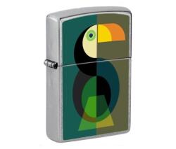 Zippo szálcsiszolt króm benzines öngyújtó - Modern geometrikus tukán mintával (Z-190103-5)