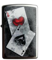 Zippo króm benzines öngyújtó - Ace of Spades & Hearts játékkártya mintával (Z-190116-4)