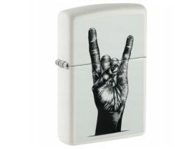 Zippo Benzines Vihargyújtó - Matt fehér „Rock Hand mintával (Z-190102-3)