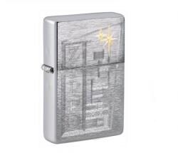 Zippo Vintage Brushed Chrome benzines öngyújtó - retro építészeti gravírozással (Z-190110-3)