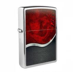 Zippo króm benzines öngyújtó - Piros rózsa, fekete-ezüst színű mintával (Z-190102-4)