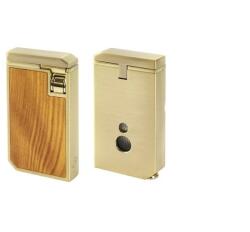 Passatore dupla jet lángú szivaröngyújtó, arany színű, fa betétes, 8 mm-es szivarfúróval (H-234545)