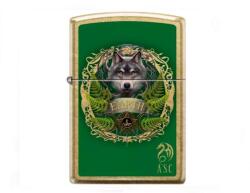 Zippo sárgaréz benzines öngyújtó - Anne Stokes „Earth Wolf zöld farkas mintával (Z-190105-6)