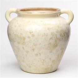  Váza füllel virág mintával kerámia 26, 5x24x23, 5 cm krém, barna (208749)