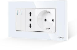 Luxion Intrerupator Dublu + Priza Ingusta + Priza Schuko cu Rama din Sticla LUXION, Standard Italian, 4M