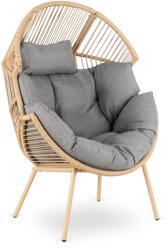 Klubfotel CEZARE rattan fotel, szürke párnával