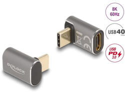 Delock Átalakító USB 40 Gbps Type-C male > female PD 3.0 100W 90 fokos 8K 60Hz fém (60054)