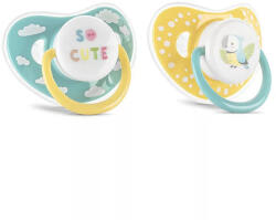 Lorelli Játszócumi Kupakos, 2db-os, kék/sárga szilikon cseresznye (méret: 2) 6+ hó (2 db/cs) - diaper