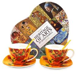 Queen Isabell Van Gogh Napraforgók porcelán csésze aljjal kanállal szett 250 ml - szív díszdobozos (IMO-PP-W25VG560B-23151)
