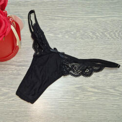 Lucifer állítható pántos PAMUT-CSIPKE TANGA Fekete 31167