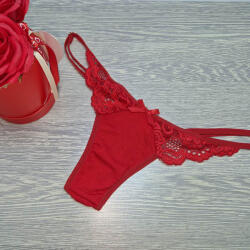 Lucifer állítható pántos PAMUT-CSIPKE TANGA Piros 31168