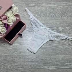 Lucifer állítható pántos PAMUT-CSIPKE TANGA Fehér 31166