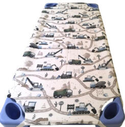  Vízhatlan gumifüles gyermek mintás lepedő pamut - pul anyagból / kék - szürke munkagépek az úton