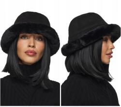 DEMUR Női Téli meleg szőrme Sapka öko velúr bucket fekete