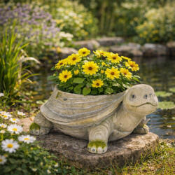 Decoration & Design Kerti kaspó ültethető, mohás, teknős, magnézia 33, 5x23, 5x18cm szürke (DD66843)