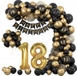  Lufik Dekoráció Szett 18. Születésnapra Girland Dekoráció Fekete-Arany 80 db-os