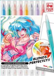 Pentel ecsettoll kétvégű Brush Sign Pen Twin Manga rajzkészlet - 8 szín + 1 db víztartályos ecset (SESW30C-8MG)