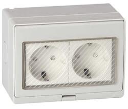  Priza dubla Schuko IP55 pentru exterior, montaj aplicat pe perete (E-PREX2)