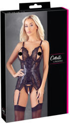 Cottelli Collection - csipkés nyitott felső és tanga (fekete) L méret