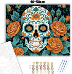  Díszes koponya rózsákkal - számfestő készlet