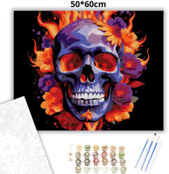  Lángoló virágkoszorús koponya - számfestő készlet - 50×60 cm (Keretre feszítve)