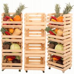 Wamar-Sosenka Zöldségtartó állvány fa gurulós doboz 4 doboz 106x40x30 (RAWA_106X37X30_N4K1)