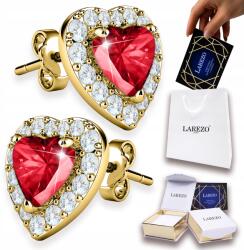 Larezo Arany fülbevaló Piros szív 585 Szívek Piros szívekkel Ezüst 925 (kolczyki wkrętki czerwony kryształ serduszko)