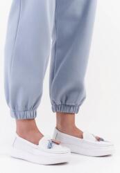 Sergio Leone Fehér Világos Bőr Mokaszin Áttört Platformok Lengyel 36 (SP015-BIALY)