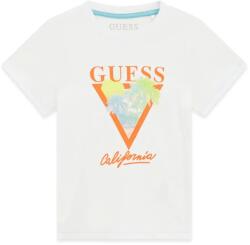 GUESS Бяла тениска за мини момче с оранжев надпис Guess и палми