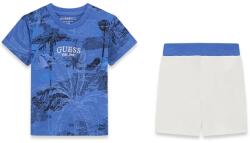 Guess Синя тениска с палми и бял надпис Guess и бели къси панталони за бебе момче