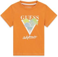 GUESS Оранжева тениска за мини момче с бял надпис Guess и палми