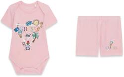 Guess Късo боди и къси спортни панталони за новородено момиче в розов цвят с весели щампи Guess