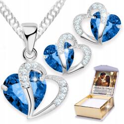Larezo Ezüst ékszer szett Nyaklánc Szív Fülbevaló Kék szív Nyomtatás (łańcuszek srebrny z niebieskim kamieniem duży)