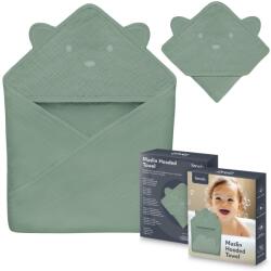 Lionelo Prosop cu gluga din muselina Lionelo Prosop de muselina cu gluga pentru bebelusi dupa baie 80x80 cm Prosop de baie moale respirabil pentru bebelusi Te (LO-MUSLIN HOODED TOWEL GREEN FOREST) Prosop