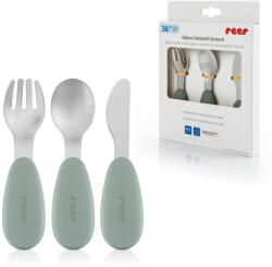 reer Set tacamuri copii Reer 3 piese inox si silicon design ergonomic verdeargintiu (25133) Tacam