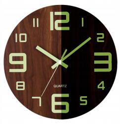  Sötétben világító falióra Fa Kerek Csendes Kvarc Loft 30CM (Luminescencyjny fluorescencyjny świeci )