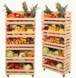 Wamar-Sosenka Zöldségtartó állvány fa gurulós láda 5 láda 132x60x30 (RAWA_132X57X30_N5K1)
