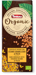 TORRAS Ciocolata neagra cu seminte de susan si polen fara gluten Organic, 100g, Torras