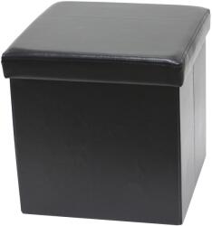 AGTRADE Puff Összecsukható Ülőfelület Tárolóval 30x30x30 cm Fekete Ökobőr (PUF PU 30X30X30 CZARNY)